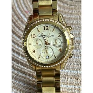 Michael Kors Women Gold Tone Crystal Chronograph Watch MK5756